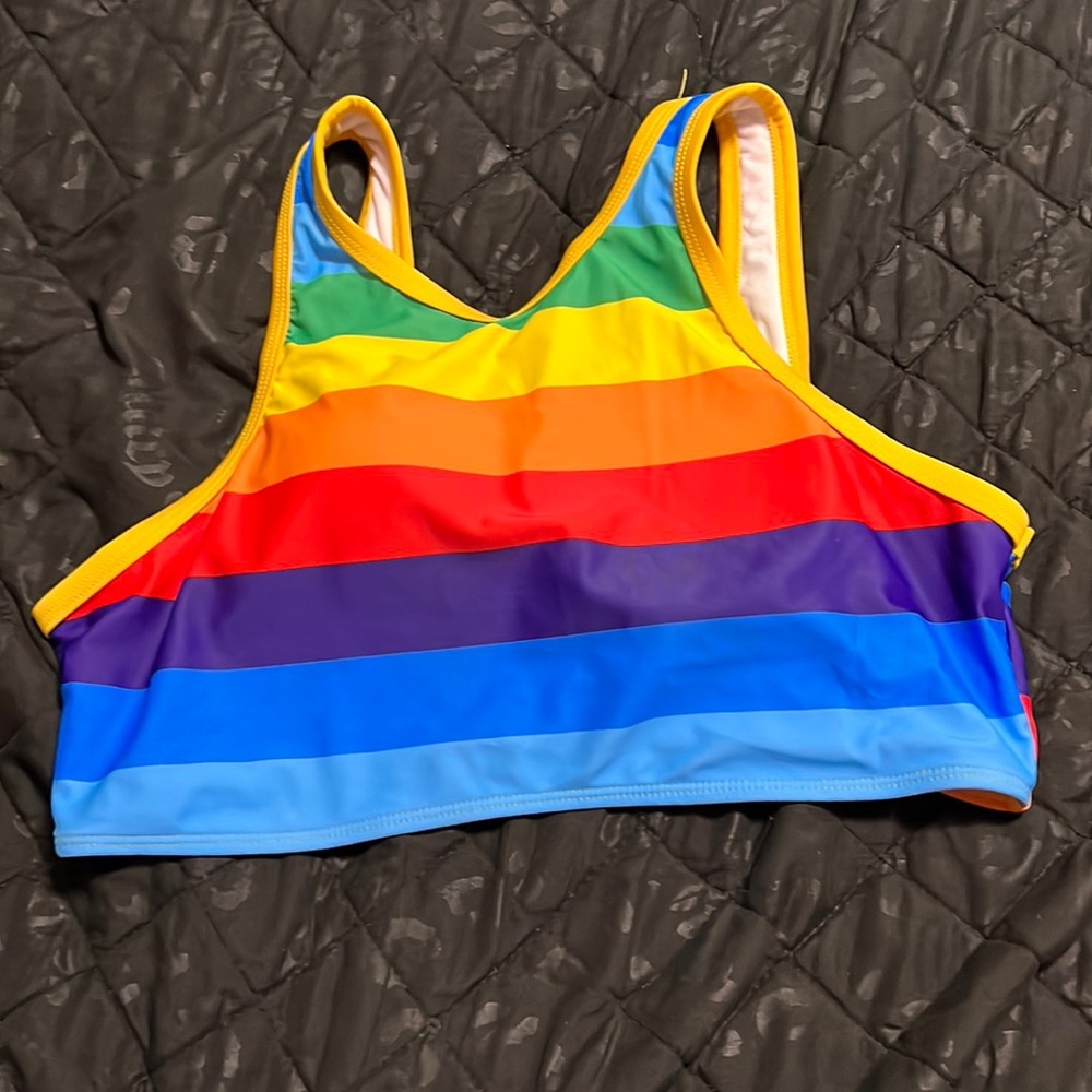 Rainbow striped bathing suit top
